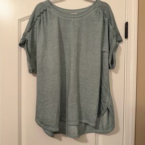 Wonderly Sage Green Short Sleeve Tee with Ruched Shoulders